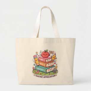 Cute Kawaii Schoolboeken Leraren Waardering Tote Grote Tote Bag