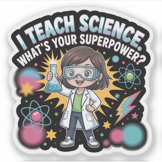 Cute Kawaii Science Teacher – Funny Superpower Lab Sticker (Voorkant)