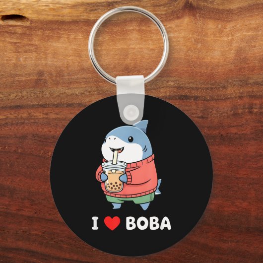 Cute Kawaii Shark Boba Tea Funny Bubble Tea Lover  Sleutelhanger (Voorkant)