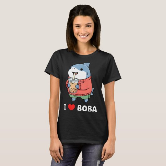 Cute Kawaii Shark Boba Tea Funny Bubble Tea Lover T-shirt (Voorkant volledig)