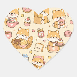 Cute Kawaii Shiba Bakery Pattern | Cozy Breakfast  Hart Sticker