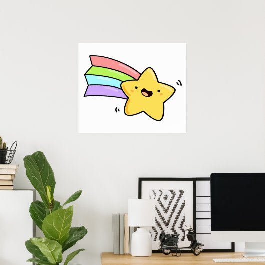 Cute Kawaii Shooting Star Poster (Thuiskantoor)