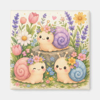 Cute kawaii slakken met bloemen magneet