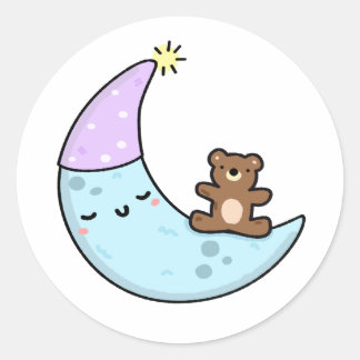 Cute Kawaii Sleepy Moon Ronde Sticker