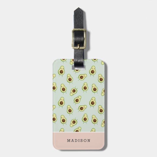 Cute Kawaii Smiling Avocado Pattern Personalized Bagagelabel (Voorkant verticaal)