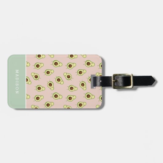 Cute Kawaii Smiling Avocado Pattern Personalized Bagagelabel (Voorkant horizontaal)