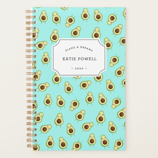 Cute Kawaii Smiling Avocado Pattern Personalized Planner (Voorkant)