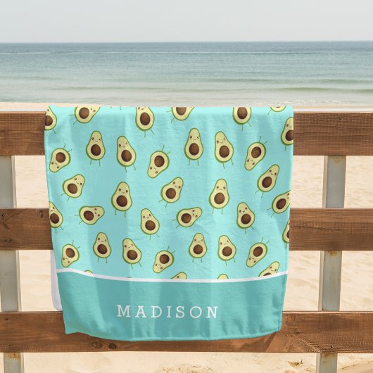 Cute Kawaii Smiling Avocado Pattern Personalized Strandlaken