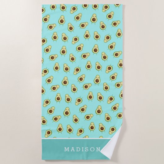 Cute Kawaii Smiling Avocado Pattern Personalized Strandlaken (Voorkant)