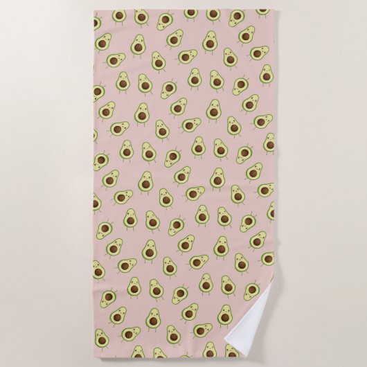 Cute Kawaii Smiling Avocado Pattern Strandlaken (Voorkant)