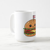 Cute Kawaii Smiling Cheeseburger Illustration Koffiemok (Voorkant links)