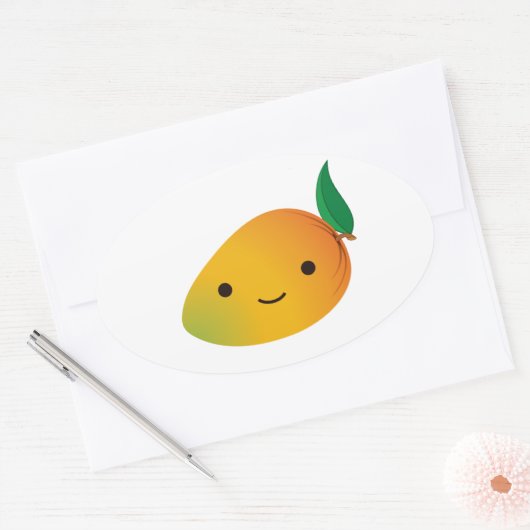 Cute Kawaii Smiling Mango Ovale Sticker (Envelop)