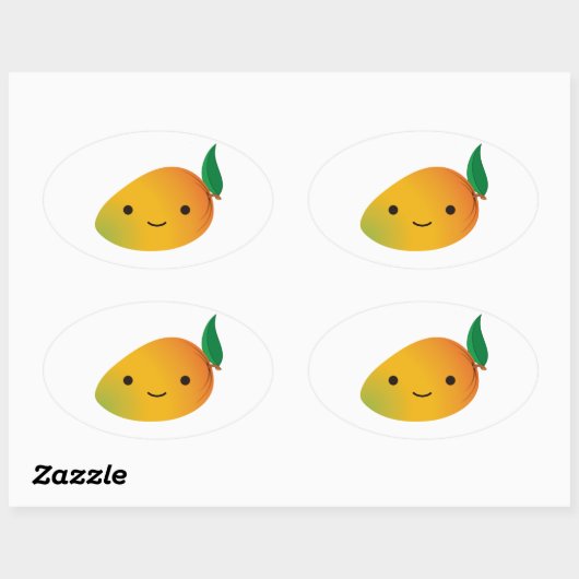 Cute Kawaii Smiling Mango Ovale Sticker (Vel)
