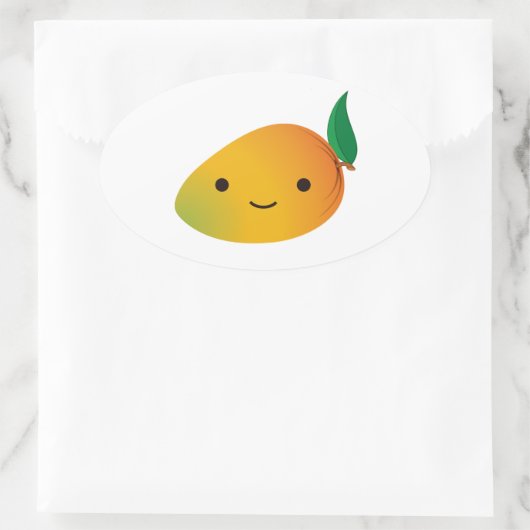 Cute Kawaii Smiling Mango Ovale Sticker (Tas)