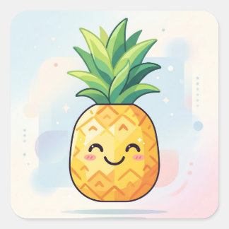 Cute Kawaii Smiling Pineapple Vierkante Sticker