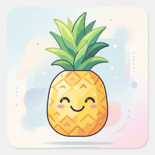 Cute Kawaii Smiling Pineapple Vierkante Sticker (Voorkant)