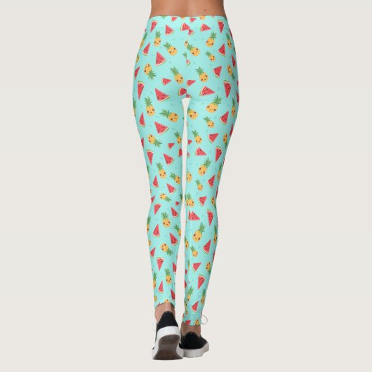 Cute Kawaii Smiling Pineapple & Watermelon Pattern Leggings (Achterkant)
