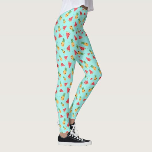 Cute Kawaii Smiling Pineapple & Watermelon Pattern Leggings (Rechts)