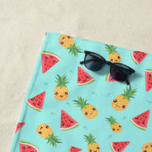 Cute Kawaii Smiling Pineapple & Watermelon Pattern Strandlaken (In situ)