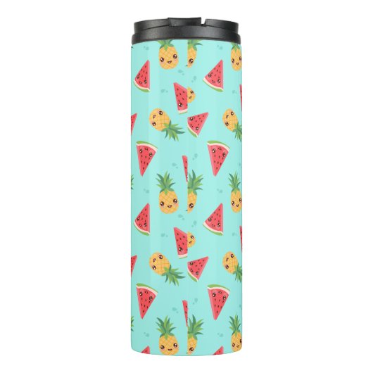 Cute Kawaii Smiling Pineapple & Watermelon Thermosbeker (Achterkant)