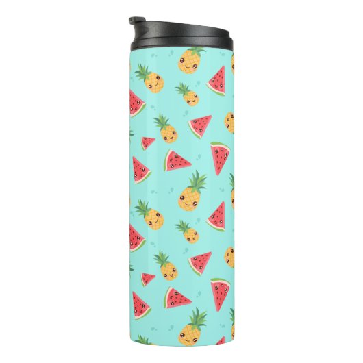Cute Kawaii Smiling Pineapple & Watermelon Thermosbeker (Geroteerd rechts)