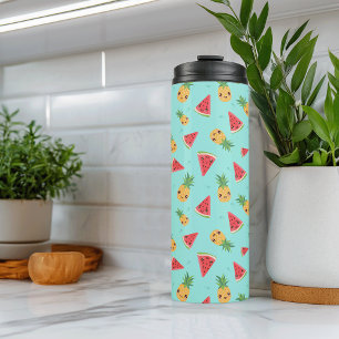 Cute Kawaii Smiling Pineapple & Watermelon Thermosbeker