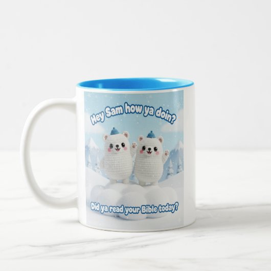 Cute Kawaii Snow Bears – “Did Ya Read Your Bible'' Tweekleurige Koffiemok (Links)