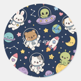 Cute Kawaii Space Animals Pattern | Pastel Galaxy  Ronde Sticker