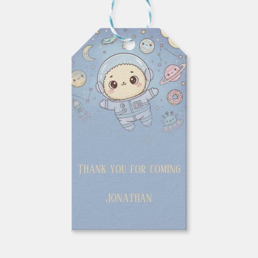 Cute Kawaii Space - Astronaut and Smiling Moon Cadeaulabel (Voorkant)