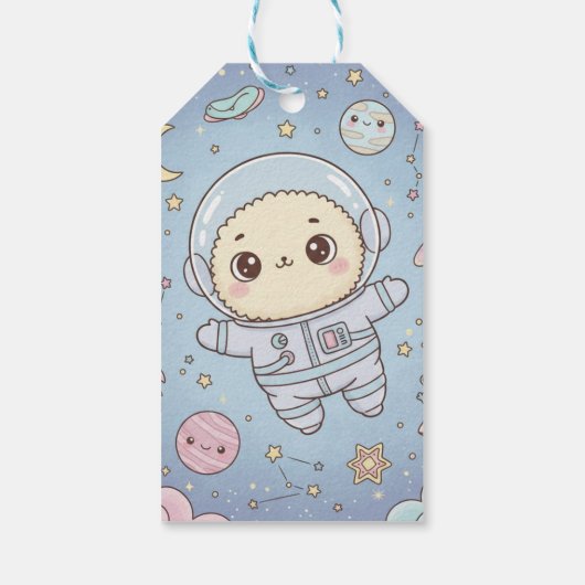Cute Kawaii Space - Astronaut and Smiling Moon Cadeaulabel (Achterkant)