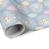 Cute Kawaii Space - Astronaut and Smiling Moon Cadeaupapier (Rol Hoek)