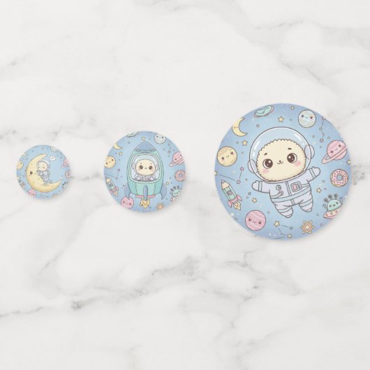 Cute Kawaii Space - Astronaut and Smiling Moon Confetti (Voorkanten)