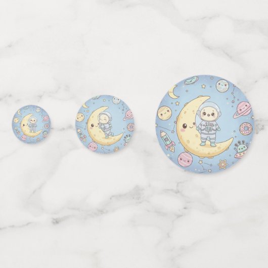 Cute Kawaii Space - Astronaut and Smiling Moon Confetti (Achterkanten)