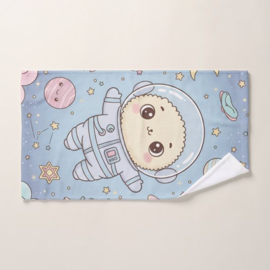 Cute Kawaii Space - Astronaut and Smiling Moon Handdoek (Handdoek)