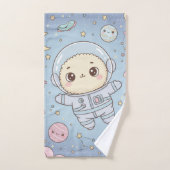 Cute Kawaii Space - Astronaut and Smiling Moon Handdoek (Handdoek)