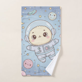 Cute Kawaii Space - Astronaut and Smiling Moon Handdoek