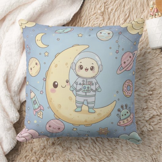Cute Kawaii Space - Astronaut and Smiling Moon Kussen (Deken)