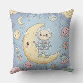 Cute Kawaii Space - Astronaut and Smiling Moon Kussen (Achterkant)
