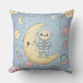 Cute Kawaii Space - Astronaut and Smiling Moon Kussen (Voorkant)