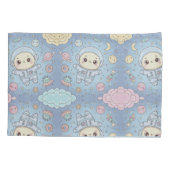 Cute Kawaii Space - Astronaut and Smiling Moon Kussensloop (Achterkant)