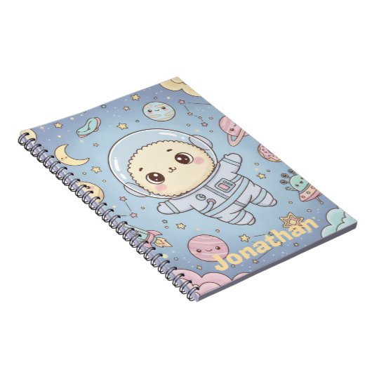 Cute Kawaii Space - Astronaut and Smiling Moon Notitieboek (Rechterzijde)