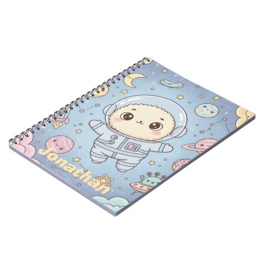 Cute Kawaii Space - Astronaut and Smiling Moon Notitieboek (Linkerzijde)