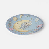 Cute Kawaii Space - Astronaut and Smiling Moon Papieren Bordje (Gekanteld)