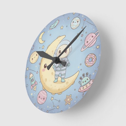 Cute Kawaii Space - Astronaut and Smiling Moon Ronde Klok (Hoek)