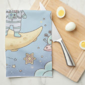 Cute Kawaii Space - Astronaut and Smiling Moon Theedoek (Quarter Fold)