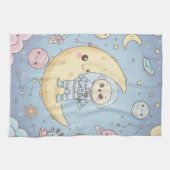 Cute Kawaii Space - Astronaut and Smiling Moon Theedoek (Horizontaal)