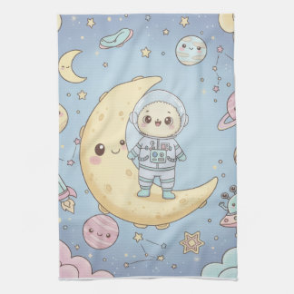 Cute Kawaii Space - Astronaut and Smiling Moon Theedoek