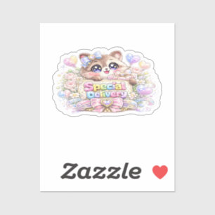 Cute Kawaii Special Delivery Kat Pastel Roze Zakel Sticker