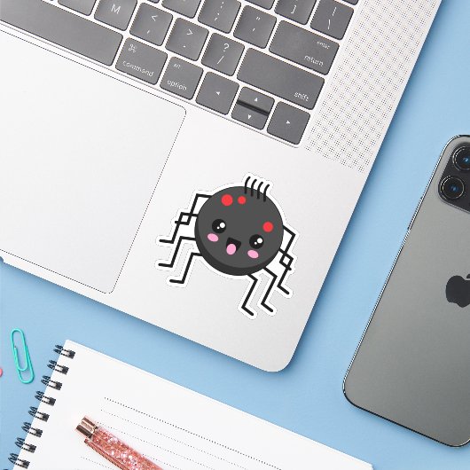 Cute Kawaii Spider Sticker (Laptop met iPhone)
