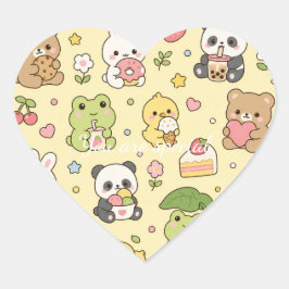 Cute Kawaii Spring Animal Friends Pattern | Pastel Hart Sticker